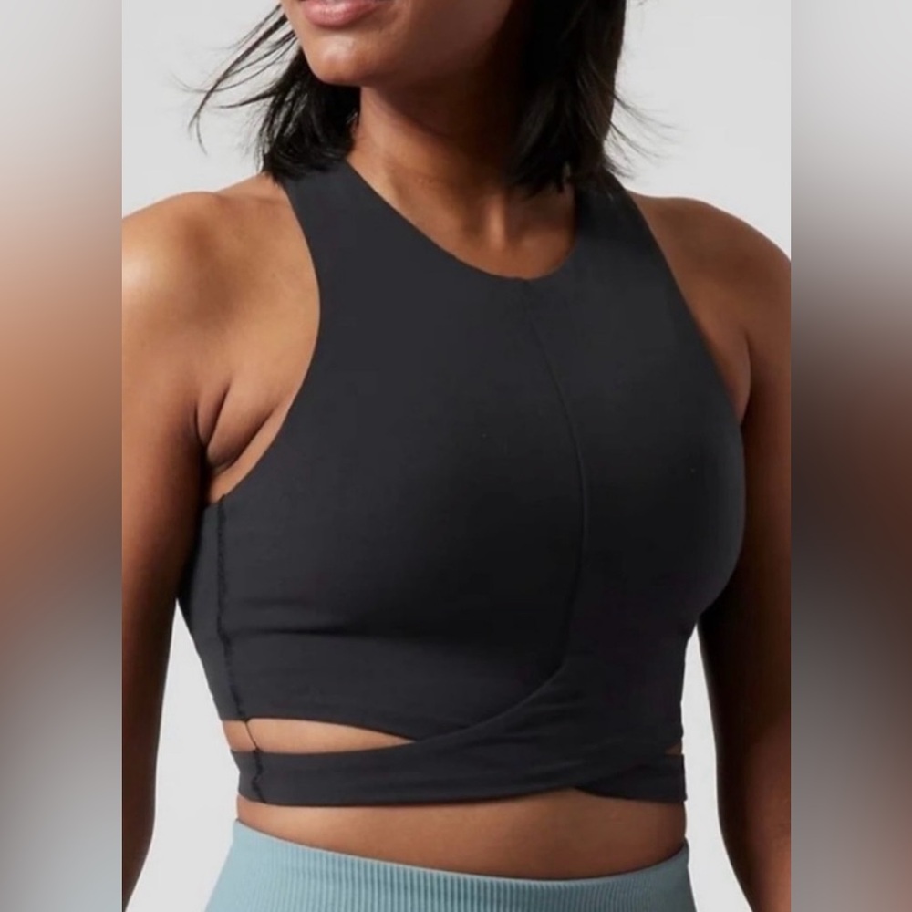 NWT Athleta Small Black Conscious Cut Out Crop Tank Top‎ D-DD